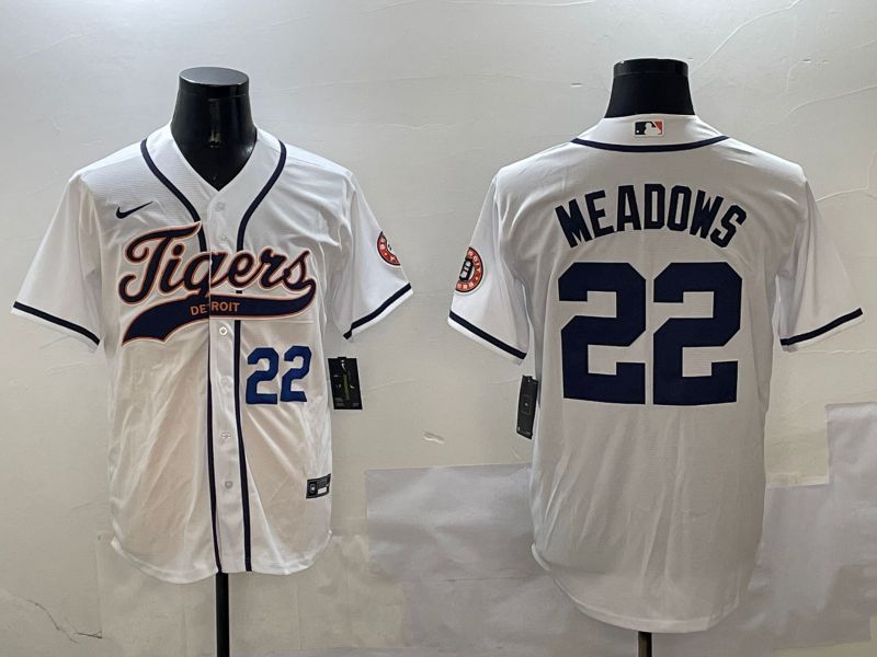 Men Detroit Tigers #22 Meadows White Jointly Name 2025 Nike MLB Jersey style 2
